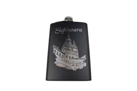 Produse - Ploscă/Sticlă de Buzunar „Sighișoara - Turnul cu Ceas” Personalizabilă