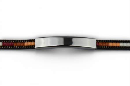 Brățară cu mărgele decorative și plăcuță metalică – Personalizabil prin gravură - crem/maro [2]