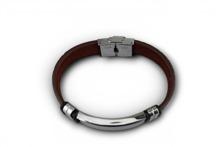 Brățară din piele cu textură croco și plăcuță metalică lată – Personalizabil prin gravură - Maro [7]