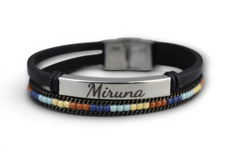 Brățară dublă cu mărgele decorative și plăcuță metalică – Personalizabil prin gravură - multicolor [1]