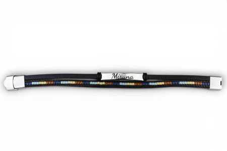 Brățară dublă cu mărgele decorative și plăcuță metalică – Personalizabil prin gravură - multicolor [6]