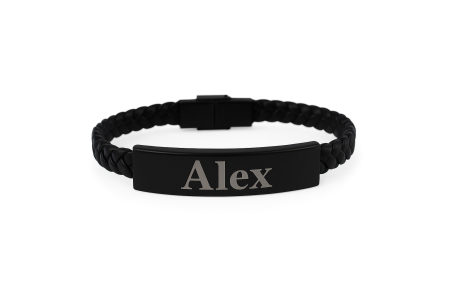 Brățară „Minimal Black” din Piele Împletită cu Placă Personalizabilă