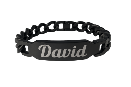 Produse personalizabile - Brățară Personalizată Neagră – Brățară din Oțel cu Nume Gravabil
