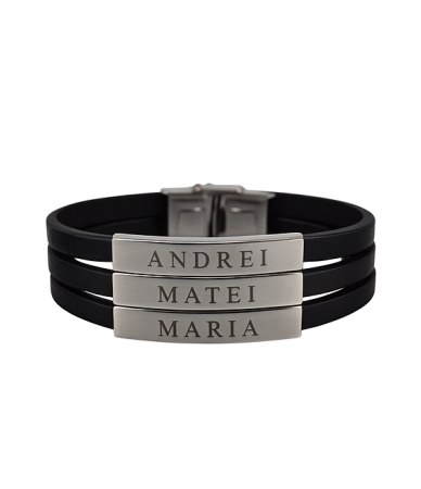 Brățară "Treptat Argintiu" din Piele cu Plăcuțe Metalice