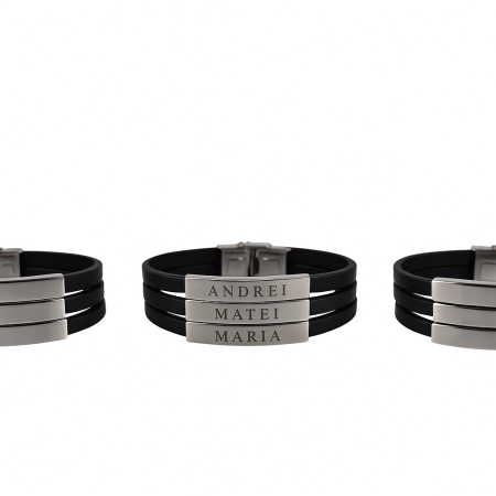 Brățară "Treptat Argintiu" din Piele cu Plăcuțe Metalice [1]