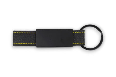 Breloc din piele ecologică și metal, cusătură galbenă – Personalizabil prin gravură [3]