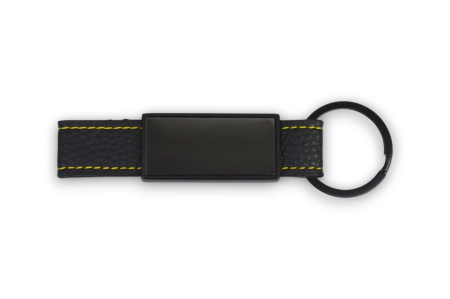 Breloc din piele ecologică și metal, cusătură galbenă – Personalizabil prin gravură [2]