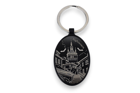 Produse personalizabile - Breloc metalic oval, complet negru – Personalizabil prin gravură