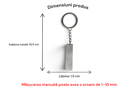 Breloc metalic tip plăcuță dreptunghiulară îngustă – Personalizabil prin gravură - Argintiu [4]