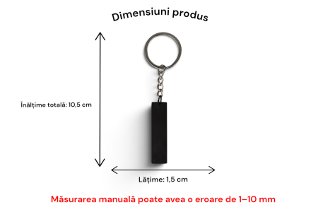 Breloc metalic tip plăcuță dreptunghiulară îngustă – Personalizabil prin gravură - Negru [5]