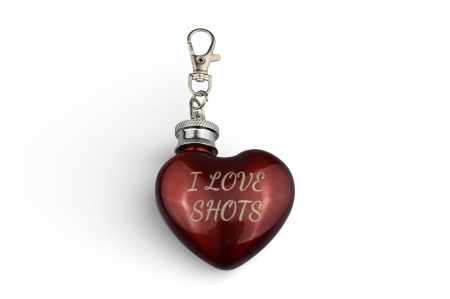 Brelocuri personalizabile - Breloc tip ploscă în formă de inimă – roșu lucios