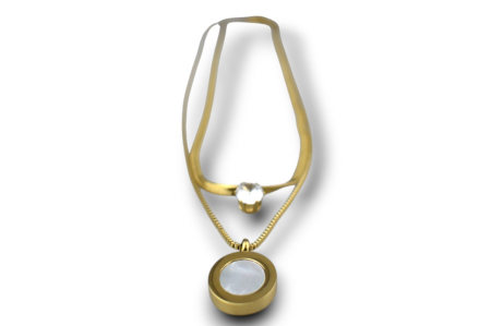 Lanț dublu cu cristal și medalion rotund, nuanță aurie – Personalizabil prin gravură [2]