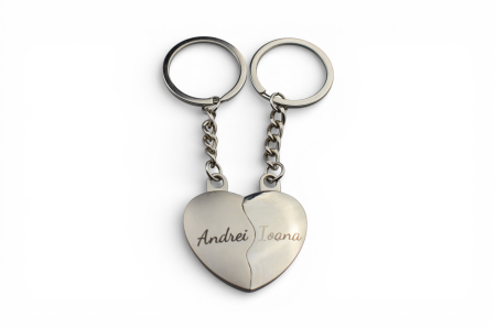 Brelocuri personalizabile - Set brelocuri magnetice în formă de inimă – gri lucios & gri mat