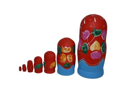 Set Papusa Matriosca, 7 piese, lemn, rosu/albastru [1]