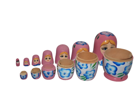 Set Papusa Matrioska, 7 piese, lemn, roz [0]