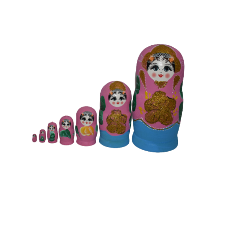 Set Papusa Matrioska, 7 piese, lemn, roz inchis [0]