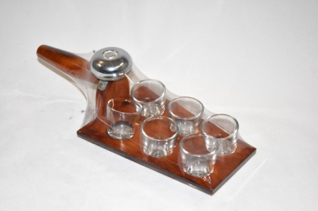 Set Suport cu 6 pahare si sonerie, lemn, maro,30*14 cm [1]