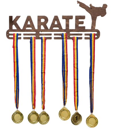 Suport medalii Karate, sportivi, maro, lemn, 50 cm [1]