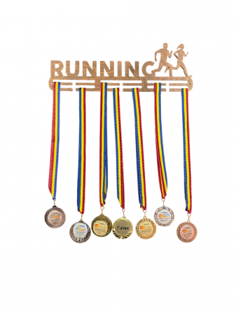 Produse - Suport medalii Running, pentru Sportivi, Maro, Lemn, 50 cm