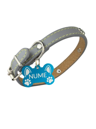 Zgarda gri pentru animale cu medalie personalizata – gravura pe comanda + medalie CADOU Marime S [1]