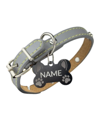 Zgarda gri pentru animale cu medalie personalizata – gravura pe comanda + medalie CADOU Marime S [2]