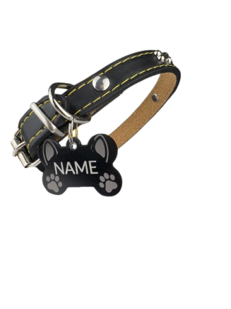 Produse - Zgarda Negru pentru animale cu medalie personalizata – gravura pe comanda + medalie CADOU Marime S