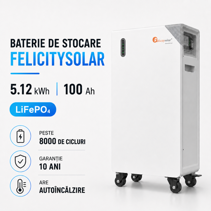 Acumulator Felicity Solar, LifePo4  5.12 kwh Low Voltage. IP65. Garantie 10 ani. Acumulator cu incalzire. [1]