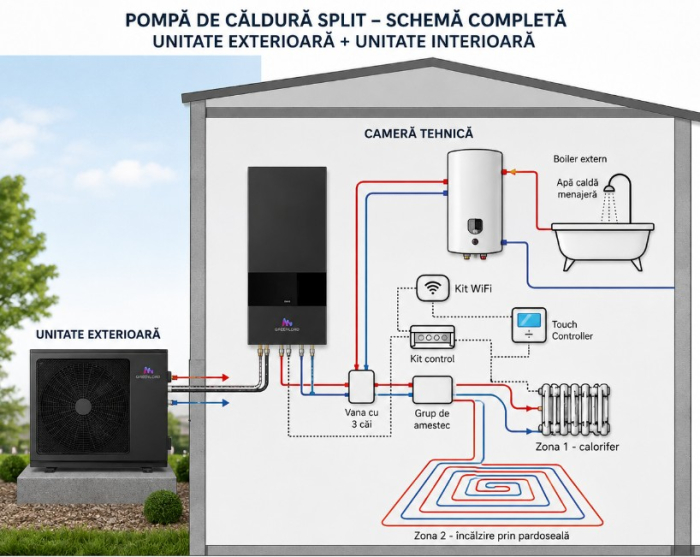 Pompă de căldură aer-apă Greenload 10kW, split, trifazat - încălzire, răcire și ACM [4]