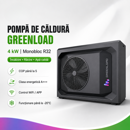Pompe de Caldura - Pompă de căldură aer-apă Greenload 4 kW, monobloc, R32, monofazată