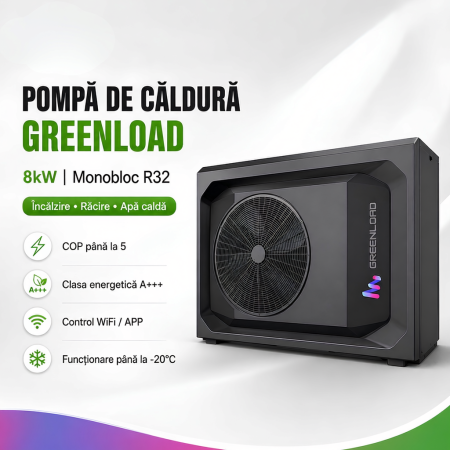 Pompe de Caldura - Pompă de căldură aer-apă Greenload 8 kW, monobloc, R32, monofazată