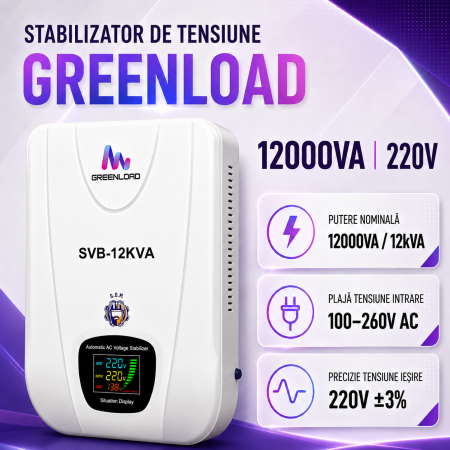 Stabilizatoare de Curent - Stabilizator de Tensiune Automat SVB-12000VA | 12kVA, Servo Motor, Afișaj Digital, 220V