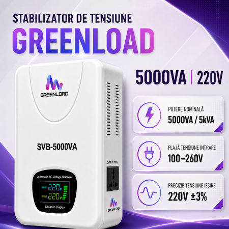 Stabilizatoare de Curent - Stabilizator de Tensiune Automat SVB-5000VA | Servo Motor, Afișaj Digital, 5000W, 220V