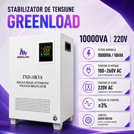 Stabilizatoare de Curent - Stabilizator de Tensiune Automat TND-10KVA | 10kVA, Servo Motor, Afișaj Digital, 220V