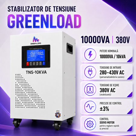 Stabilizatoare de Curent - Stabilizator de Tensiune Trifazat TNS-10KVA | 380V | Servo Motor + Afișaj Digital |