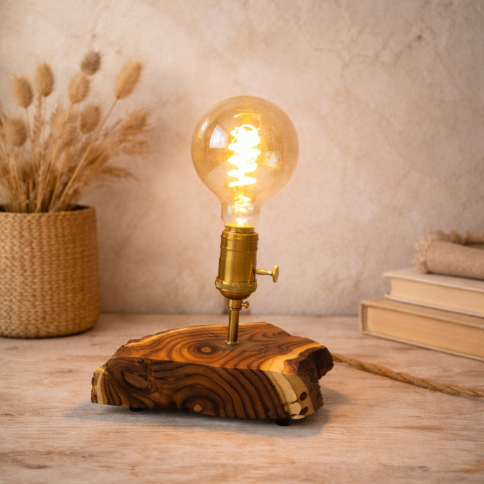 Lampa din lemn de sumac realizata manual - lampa decorativa rustica [2]