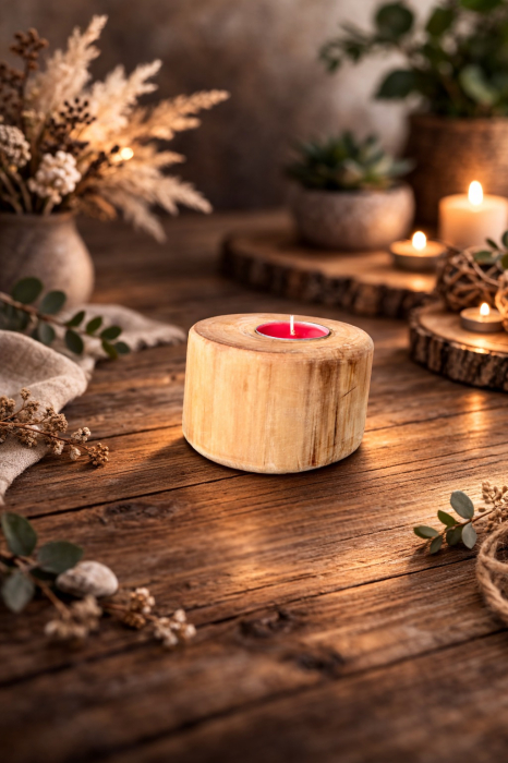 suport lumanare lemn Round Natural [2]