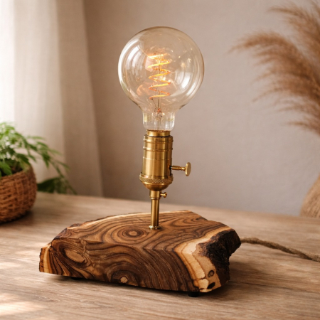 LAMPI DECORATIVE - Lampa din lemn de sumac realizata manual - lampa decorativa rustica