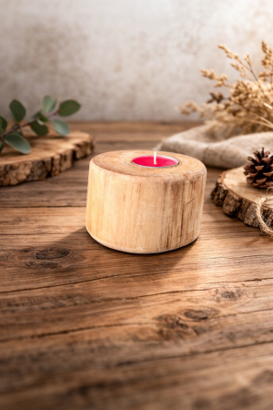 SUPORTURI DE LUMANARI HANDMADE - suport lumanare lemn Round Natural