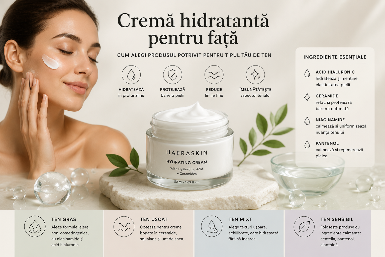 Cremă hidratantă pentru față: cum alegi produsul potrivit pentru tipul tău de ten