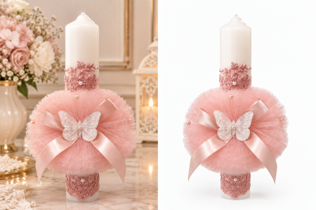 Produse - Lumanare botez-tulle,fluture