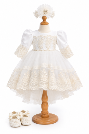 Produse - Rochita botez ,broderie ivoire,trena