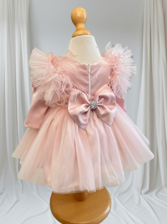 Rochita eleganta cu tulle,pene,bentita si botosei,Roz pudra [1]