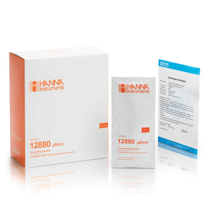 12,880 µS/cm @ 25°C Plic standard de calibrare EC cu certificat de analiză, (25 x 20mL) [1]