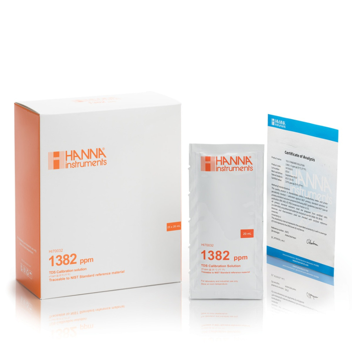 1382 mg/L (ppm) @ 25°C Plic standard de calibrare TDS cu certificat de analiză, (25 x 20mL) [1]