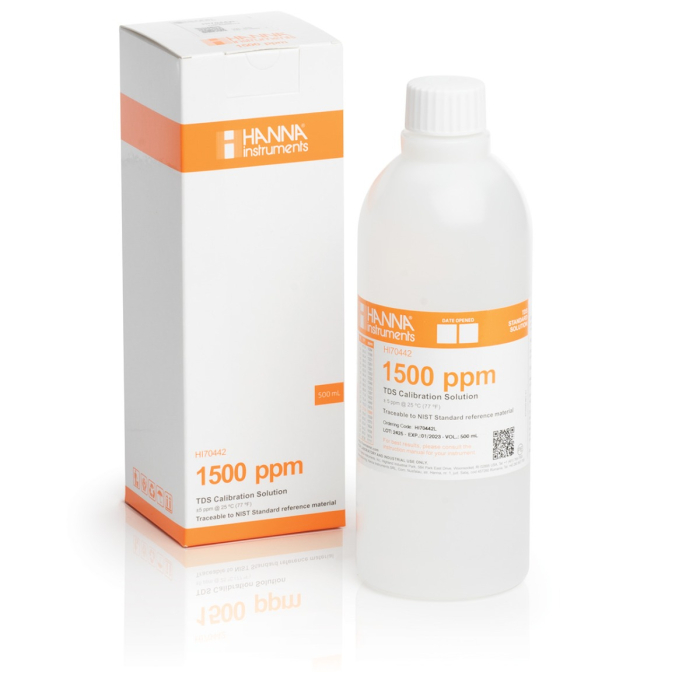 Solutie de calibrare 1500 mg/L (ppm) Valoarea TDS la 25°C, sticlă de 500 ml [1]