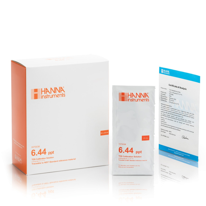 6.44 g/L (ppt) @ 25°C Plic standard de calibrare TDS cu certificat de analiză, (25 x 20mL) [1]