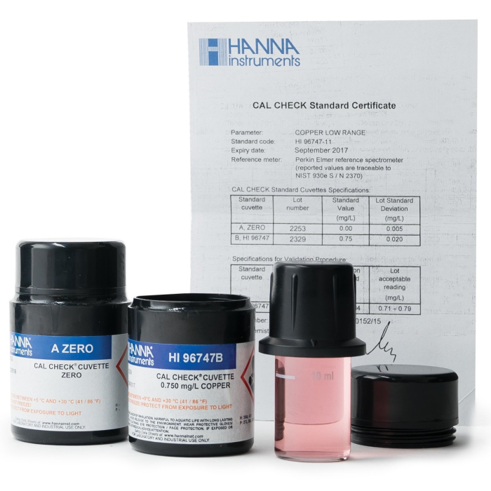 Standarde CAL Check™ pentru cupru LR, 0,0 și 0,750 ppm [1]