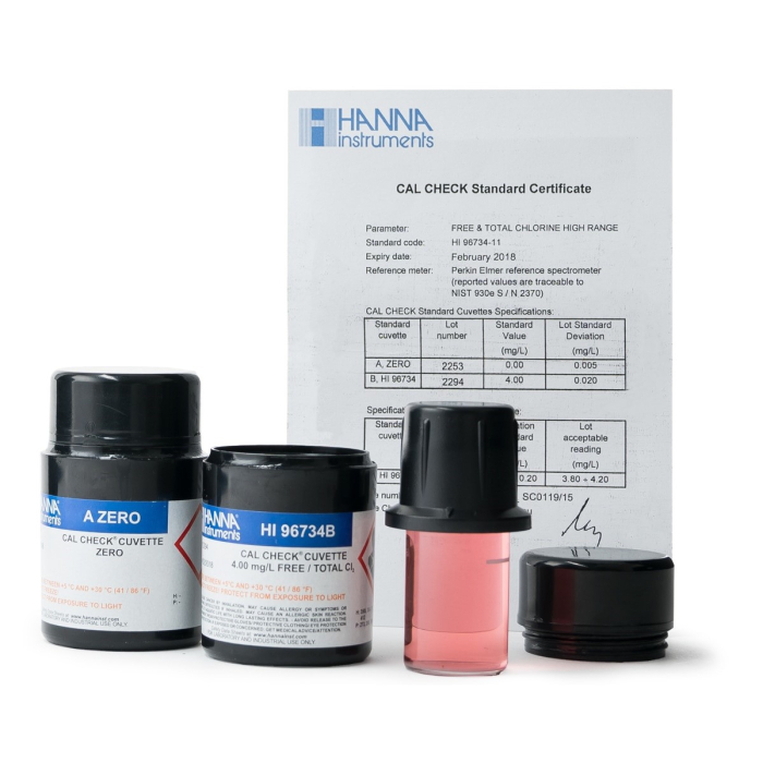 Standarde CAL Check™ pentru clor liber și total HR, 0,0 și 4,00 ppm [1]