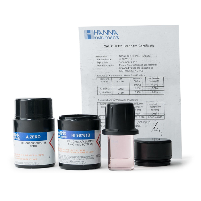 Standarde CAL Check™ pentru urme de clor total, 0,0 și 0,400 ppm [1]