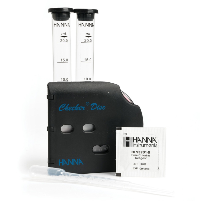 Clor (sub formă de Cl₂, liber), Interval: (0,00-0,70 mg/L) (0,0-3,5 mg/L) Metodă: CheckerDisc, 200 de teste [1]